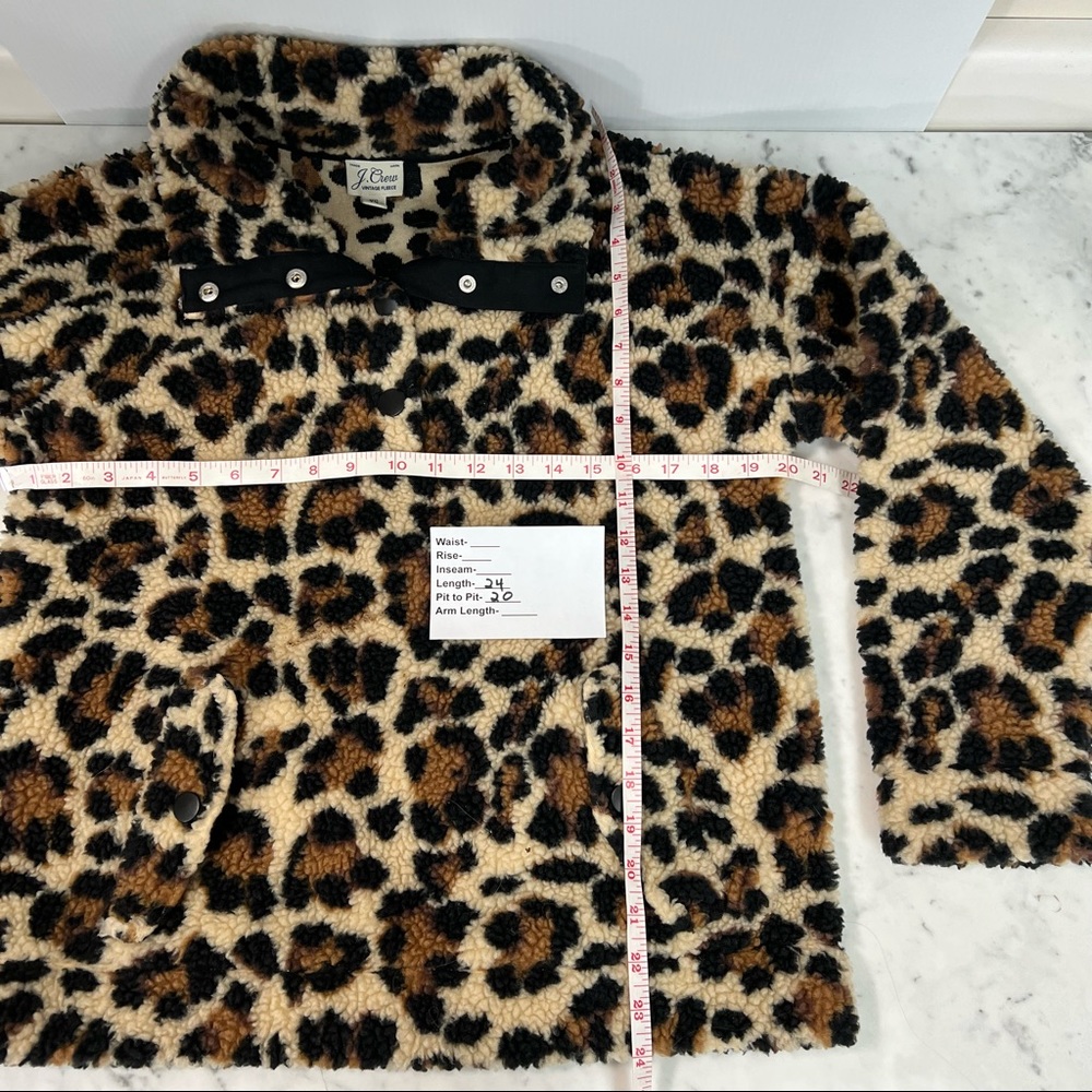 J. CREW Jacket Vintage Fleece cropped leopard faux fur Snaps Pockets pul… - Picture 7 of 13